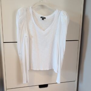 Express - Puff Shoulder Long Sleeve White Tee - Medium